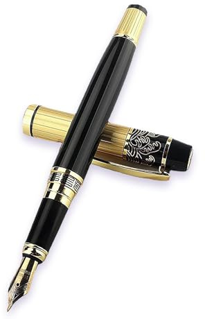 Yolkify Fountain Pen, 1mm Fine Nib Luxury Black Ink Pen - Smooth Writing, Ideal Fountain Pens for Writing, Gift for Office, Business & Calligraphy