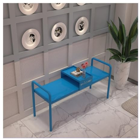 Jian1004 Garden Benches Outdoor Park Gym Rest Bench, Wrought Iron Chair for Mall Café Seating(Blue)