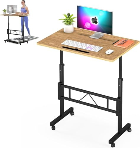 Klvied Kleiner Stehpult, höhenverstellbar, zum Sitzen und Stehen, tragbarer Laptoptisch für Gehunterlage, Eiche