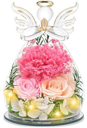 YiHuaHua Ewige Rose Engel Geschenke für Mama, Geburtstagsgeschenk für Frauen, Engel Figur Mutter Oma Freundin Geschenk Valentinstag Jahrestag Sie, Geschenk Muttertag Ewige Blume mit LED-Beleuchtung
