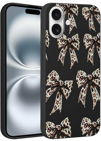 Foonary Leopard Bow Print Case for iPhone 16 Plus 6.7,Cute Aesthetic Design Silicone Soft cheetah print Pattern Phone Cover for Girls, Preppy Shockproof Protective Case for Women