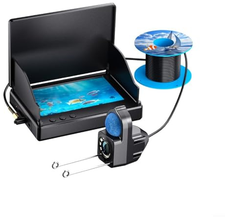 Lawnoval IPS Underwater Fishing Camera HD Wide Angle Fish Finder with Sun Visor, 6-8H Battery for Sea Ice Fishing, 30m Cable Black(15m)