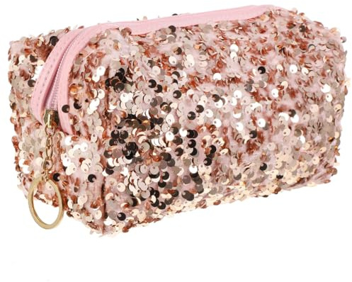 Pailletten Kosmetiktasche Damen Quadratisch Reise 1 Stück Rosa | Oxford Gewebe und Velours, Große Kapazität, Leicht und Tragbar, für Damen Unterwegs