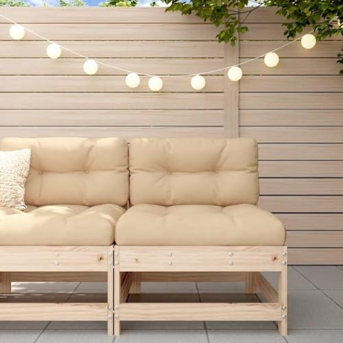 Kaloriko Mittelsofa mit Kissen aus massivem Kiefernholz, wetterfestes Garten Sofa Element mit gepolsterter Rückenlehne, modulare Lounge Sitzgruppe für Terrasse, Balkon und Außenbereich