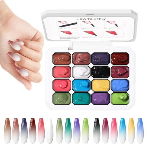 Peinture En Gel Palette 16 Couleurs Dégradé par Tapotement French Manucure | Palette de Gel à Peindre pour Débutantes, Femmes et Filles, Maison, Salon, , Fête, et Studio