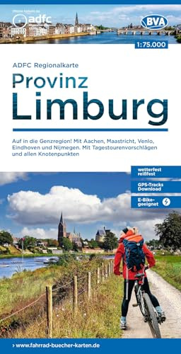 BVA ADFC Regionalkarte Limburg, mit Knotenpunkten 1:75.000: mit Tagestourenvorschlägen und allen punkten, reiß- und wetterfest, E-Bike-geeignet, ... Maastricht, Venlo, Eindhoven und Nijmegen.