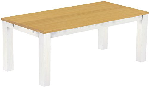 Esstisch Rio Classico 200x100 cm Eiche hell Weiß Holz Pinie Massivholz Esszimmertisch Echtholz ausziehbar vorgerichtet für Ansteckplatten Brasilmöbel