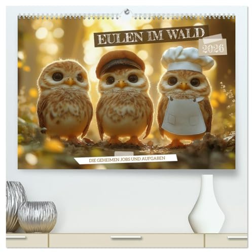 Eulen im Wald - Die geheimen Jobs und Aufgaben (hochwertiger Premium Wandkalender 2026 DIN A2 quer), Kunstdruck in Hochglanz: Erlebe Eulen von ihrer ... Aufgaben erfüllen (CALVENDO Tiere)