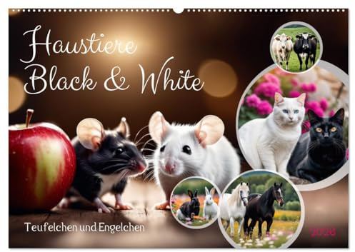 Haustiere - Black and White (Wandkalender 2026 DIN A2 quer), CALVENDO Monatskalender: Engelchen und Teufelchen (CALVENDO Tiere)