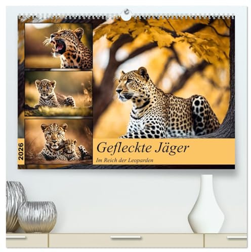 Gefleckte Jäger (hochwertiger Premium Wandkalender 2026 DIN A2 quer), Kunstdruck in Hochglanz: Im Reich der Leoparden (CALVENDO Tiere)
