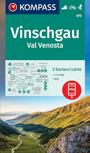 KOMPASS Wanderkarten-Set 670 Vinschgau / Val Venosta (3 Karten) 1:25.000: inklusive Karte zur offline Verwendung in der KOMPASS-App. Fahrradfahren.