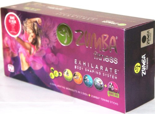 ZUMBA fitness EXHILARATE BODY SHAPING SYSTEM with Toning Sticks [Includes 5 DVDs, bonus music CD]