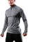 Herren Langarm Laufshirt, Schnelltrocknendes Funktions Sweatshirt, Base Layer Sportshirt, Reißverschluss am Stehkragen, Daumenlöcher, Reißverschlusstasche für Outdoor Fitness Wandern (Dunkelgrau;S)
