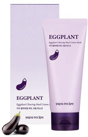 PAPA RECIPE| Masque crème de boue éclaircissante aubergine 100 ml | Masque hydratant à l'argile pour le visage | Formule hydratante pour les soins de la peau | Masque de boue de soin du visage