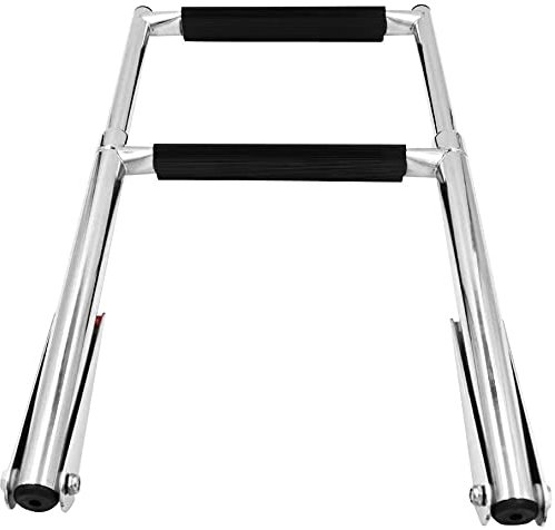 Geloo CT-CARID Boat Ladder Tube Sport 2-Step, Marine Stainless Steel Telescoping, Non-Slip Rubber, Vinyl Tread, Silver