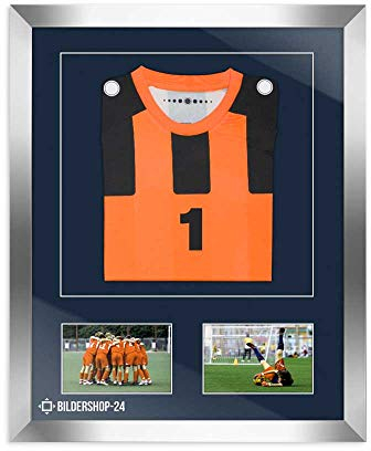 Bildershop-24 Bilderrahmen Trikotrahmen stabil RahmBig Silber Glanz 50 X 70 cm Rahmen für Trikots, Sport Shirts + Passepartout Blau