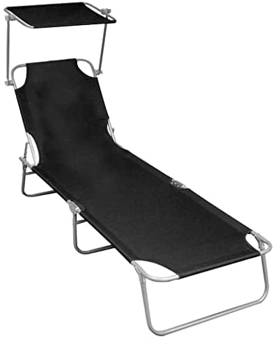 vidaXL Klappliege mit Sonnenschutz Sonnenliege Gartenliege Strandliege Campingliege Liegestuhl Freizeitliege Liege Gartenmöbel Schwarz Aluminium