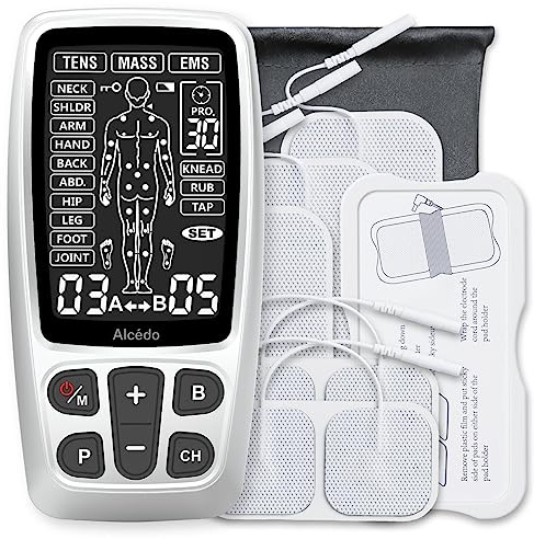 Alcedo TENS Unit + EMS Combination Machine Muscle Stimulator for Pain Relief, Electric Rechargeable Pulse Massager with 41 Modes for Back/Neck Pain Therapy
