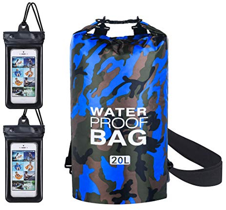 flintronic Sac Étanche, 20L Sac Imperméable IP66 Sac de Plongee Étanches à Sangle réglable, pour Kayak Bateau Canoeing Piscine Rafting Voile Pêche (Incluse 2PCS Sac Étanche pour Téléphone Portable)