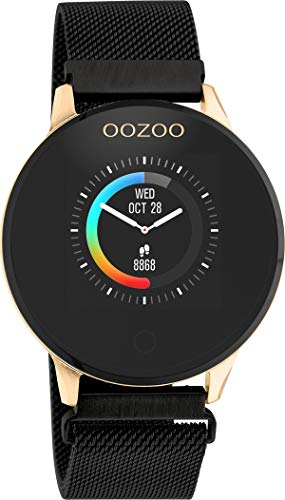 Oozoo Smartwatch Unisex Fitnessuhr (Schwarz/Gold Metall)