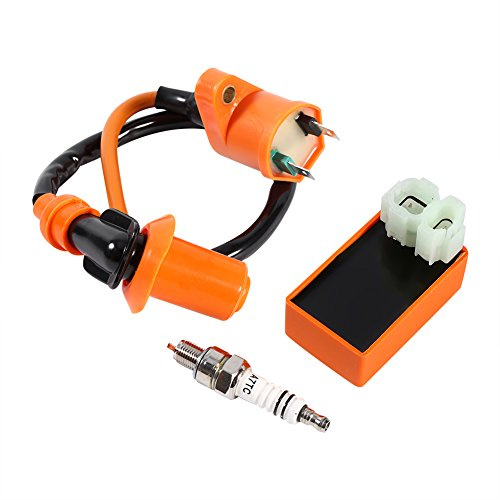 CDI Racing Zündspule und High Performance Zündkerze - Runde 6 Pins GY6 AC für ATV Roller Moped Scooter Go Kart