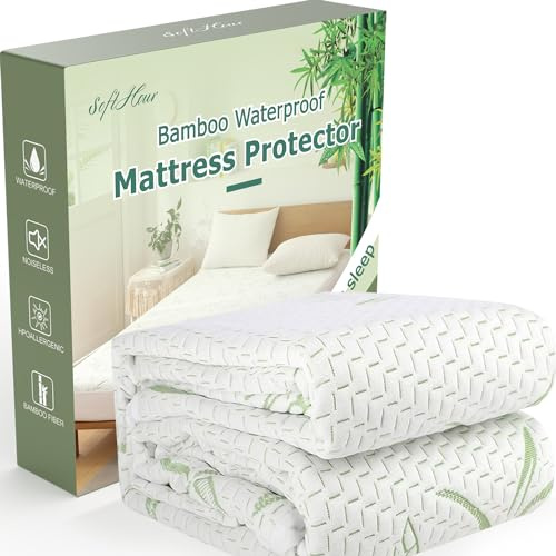 Wasserdichter Matratzenschoner für King-Size-Betten, Bambus-Viskose, kühlend und atmungsaktiv, Spannbettlaken mit tiefen Taschen, bis zu 53,3 cm, hypoallergener Matratzenschutz, 3D-Luftbettbezug für