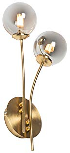 Qazqa - Landhaus I Vintage Moderne Wandleuchte Gold I Messing 2-flammig-Licht mit Rauchglas - Athen I Wohnzimmer I Schlafzimmer - Länglich - LED geeignet G9