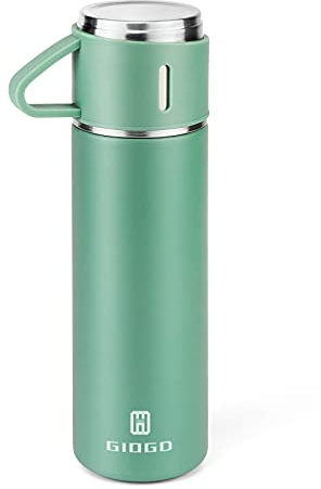 Vacuum Insulated Flask 500ml/16.9oz Stainless Steel Thermo Bottle with Cup for Coffee Water Hot and Cold Drink Flasks.(Green,Single)