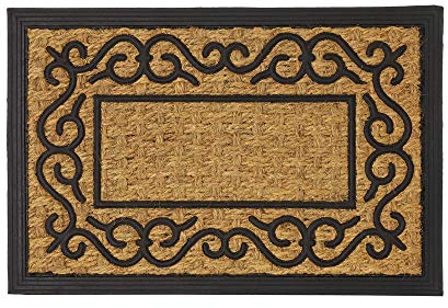 LOLAhome Felpudo Cenefa Antideslizante Negro y marrón en Fibra de Coco de 60x40 cm. -