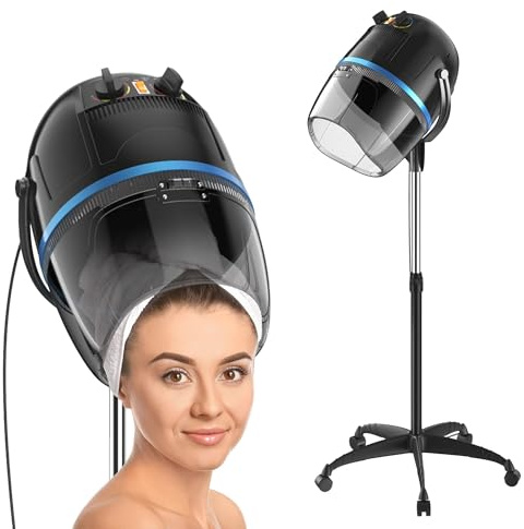 Saturnpower Hair Dryer 1300W Professional Adjustable Hooded Floor Hair Bonnet Dryer Stand Up Hair Dryers with Rolling Base for Home Salon Spa Beauty Equipment, Black
