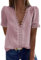 Coloody Blusa con Cuello en V para Mujer Camisa de Encaje Manga Corta Túnica de Color Sólido Tops-Rosa-S