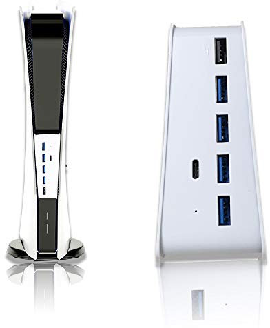 5 Port USB Hub for PS5, arVin High-Speed Expansion Hub Charger Splitter Adapter with 4 USB + 1 USB Charging Port + 1 Type C Port, Compatible with Playstation 5 Gaming Console
