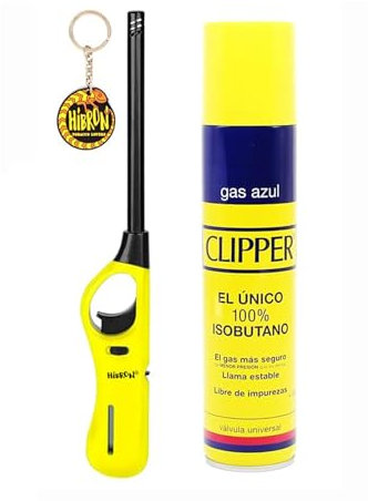 Clipper 1 Encendedor Cocina Barbacoa + 1 Botella Gas Azul 300 ml + 1 Llavero, Gas Sirve para Recargar Soplete de Cocina