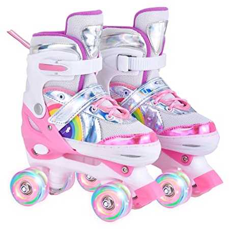 YUDOXN Rollschuhe Mädchen Verstellbar.komfortabl LED Rollerskates für Jugendliche und Anfänger.3 Größen, verstellbar von 31 bis 42, Rollerskates.Verstellbar Rollschuhe für Kinder (S, Pink-B)