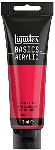 Liquitex 8870060 Basics - Peinture acrylique, peinture artistique monopigmentée, résistante à la lumière, qualité archive, finition satinée, tube de 118 ml - Rouge Transparent