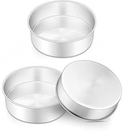 Onader,Latas redondas para tartas de 6 pulgadas, 3 bandejas de acero inoxidable para hornear, resistentes y duraderas, acabado espejo y apto para lavavajillas