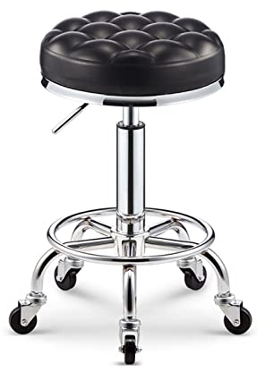 QIaoob PU-Leder-Rollhocker mit Fußstütze, armloser 360 ° Swivel-Arbeitsstuhl für Küchen-Pub-Zähler, Unterstützung 200kg