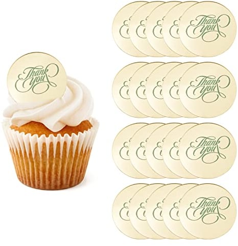 URROMA 20 PCS Acrylic Cupcake Toppers, Round Thank You Cake Discs Mirror Acrylic Cake Picks Engraved Personalized Cake Topper Acrylic Cake Charm Cake Decoration Party Supplies