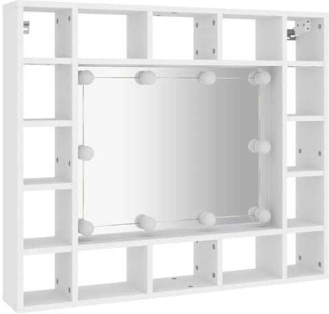 vidaXL Spiegelschrank mit LED Stauraum Kosmetikspiegel Schminkspiegel Hängeschrank Wandschrank Schrank Spiegel Schlafzimmer Weiß 91x15x76,5cm