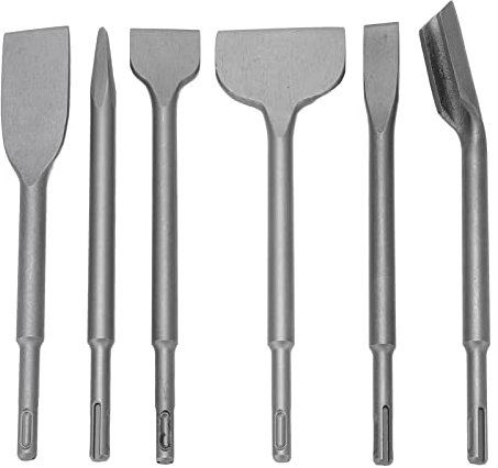 6PCS 40CR Alloy Steel Chisels with Round Shank Flat Point Scraping Chisel Set Rock Concrete Chisel for Electric Hammer