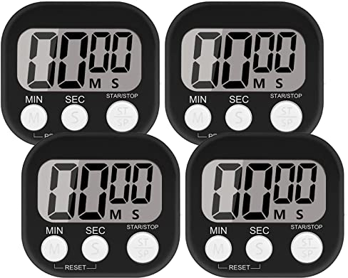 4 Pack Loud Alarm Digital Timer, Magnetic Stand Kitchen Timer with ON/Off Switch, Time Timer for Kids, Cooking, Study, Classroom