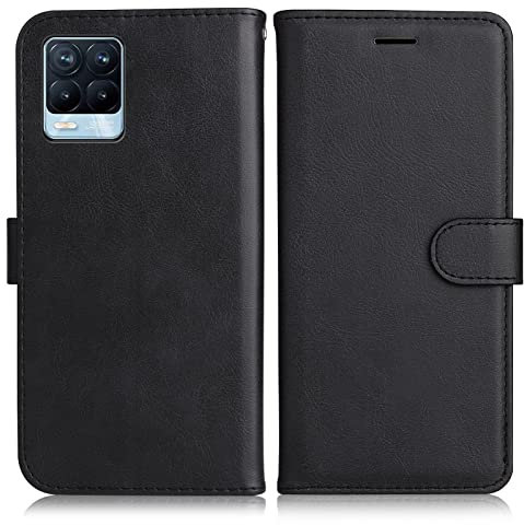 DENDICO Hülle für Oppo Realme 8 4G / Oppo Realme 8 Pro, PU Leder Brieftasche Handyhülle, Flip Tasche TPU Schutzhülle mit Kartenfach für Oppo Realme 8 4G / Oppo Realme 8 Pro, Schwarz
