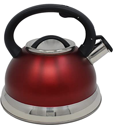 Bouilloire à thé STEELEX sifflante rouge pour servir le thé, le café, la cuisinière, la cuisine, la maison, la cuisinière à gaz, sifflet sur le dessus pour induction, cuisinière de camping électrique
