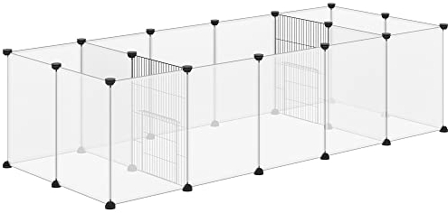 PawHut Freigehege, DIY Kleintiergehege, Meerschweinchen Gehege, Erweiterbarer Auslauf für Kleintiere, mit 18 Platten, Stahl, PP-Harzplatte, 175 x 70 x 45 cm, Weiß