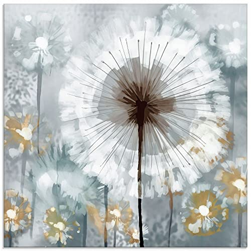 ARTland Wanddeko Glasbilder Wandbild Glas Bild einteilig 50x50 cm Quadratisch Abstrakte Kunst Pflanzen Blumen Pusteblume Löwenzahn Sommer Minimalismus U4QT