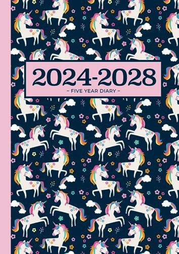 5 Year Diary 2024-2028 | A4 Magical Unicorns: Month to View Planner with UK Holidays, Moon Phases, Birthdays & Celebrations, Contacts, Passwords (Five Years)