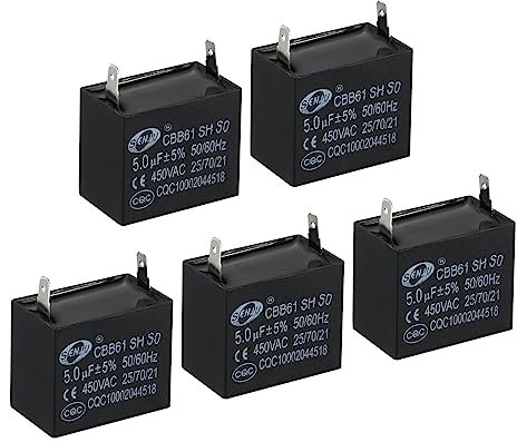 PATIKIL CBB61 Plafond Ventilateur Condensateur, 5pcs 5uf 450V AC 50/60HZ Simple Insérer avec 2 Broches pour Air Climatiseur Ventilateur Moteur étoile Marche Condensateurs 38 x 36 x 32mm