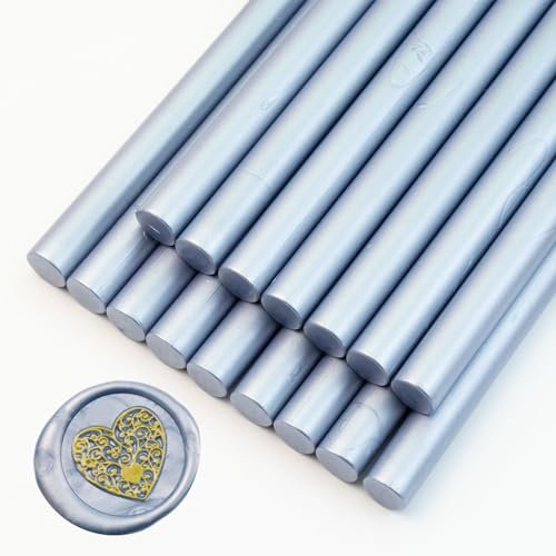 Wax Seal Sticks, Ioggtser 16 Pieces Glue Gun Wax Seal Sticks for Wax Seal Stamp, Sealing Wax Sticks for Making Exquisite Wax Seals for Wedding Invitations, Cards, Envelopes（Gray Blue）