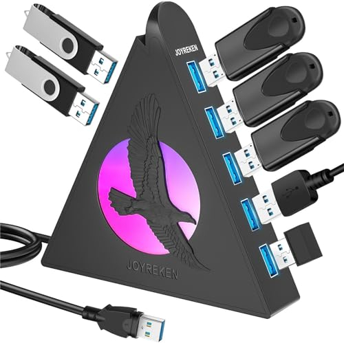 7 Port USB Hub, Gaming-USB-Hub mit RGB-Nachtlicht und 0.6m Verlängerungskabel,USB Verteiler für Computer, Laptop, MacBook, Xbox, PS4/5, Flash Drive, XPS, PC, Flash Drive,Printer, Kamera,Tastatur, Maus