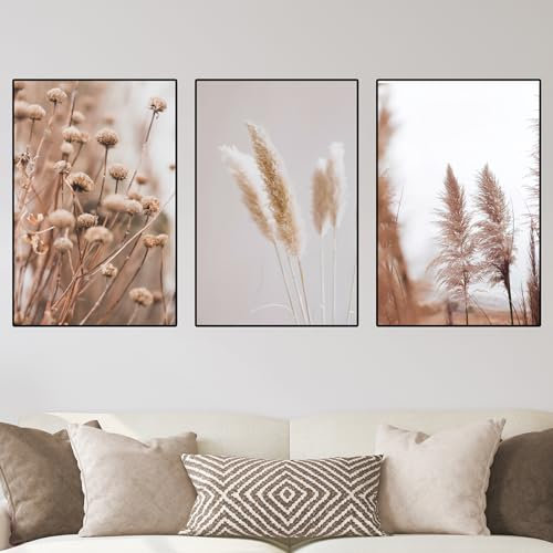 VTRXEG Pampasgras Bilder Poster Set,Beige Pampas Wandbilder Poster Moderne Nordic Wand Deko Bilder,Für Wohnzimmer Wanddekoration Ungerahmt (A,3x30x40cm)